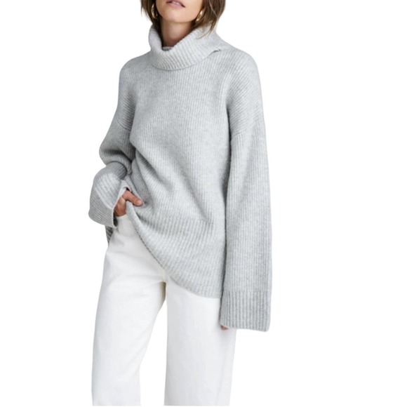 FLAT WHITE Sweaters - FLAT WHITE Light Grey Seine Oversized Turtleneck Sweater Womens S